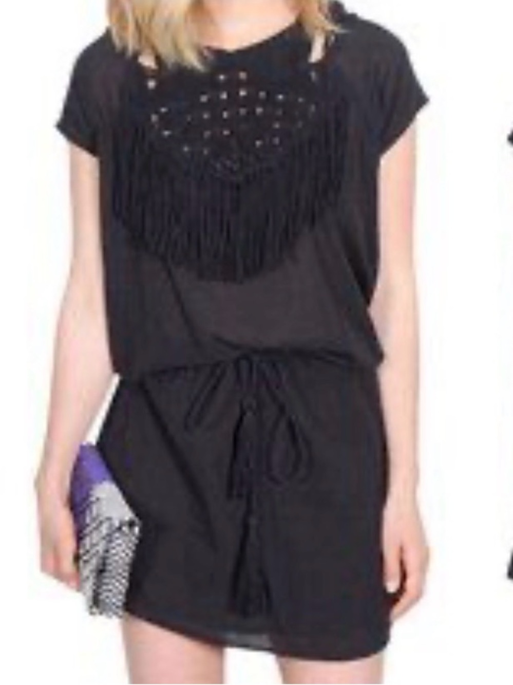 Ulla Johnson Black Crochet Fringe Mini Dress